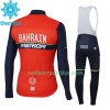 Radbekleidung Radtrikot Langarm + Lang Trägerhose 2017 Bahrain-Merida Damen Winter Thermal Fleece N001